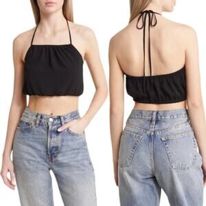 Open Edit Halter Neck Crop Top In Black Size Medium NWT $39 MSRP